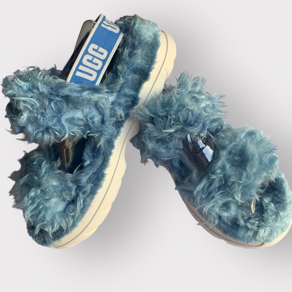 New NWoT UGG Women's FLUFF SUGAR SANDAL Blue Slipper Slide READ DESCRIPTION! - Picture 5 of 8